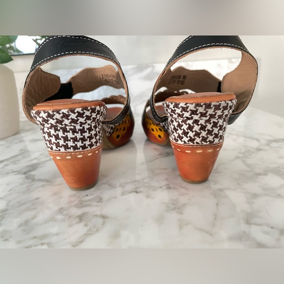 L’Artiste Spring Boho Step Leather Floral Heeled Sandals Artsy Jive Hippie 39 - Picture 4 of 9